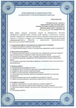 Приложение к свидетельству о допуске к строительным работам Муравленко СРО в строительстве